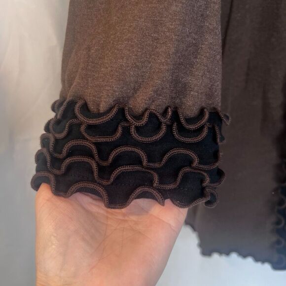 Laura Hlavac Ruffled Trim Longline Cardigan Open Front Cotton Blend Size Large - Picture 2 of 13